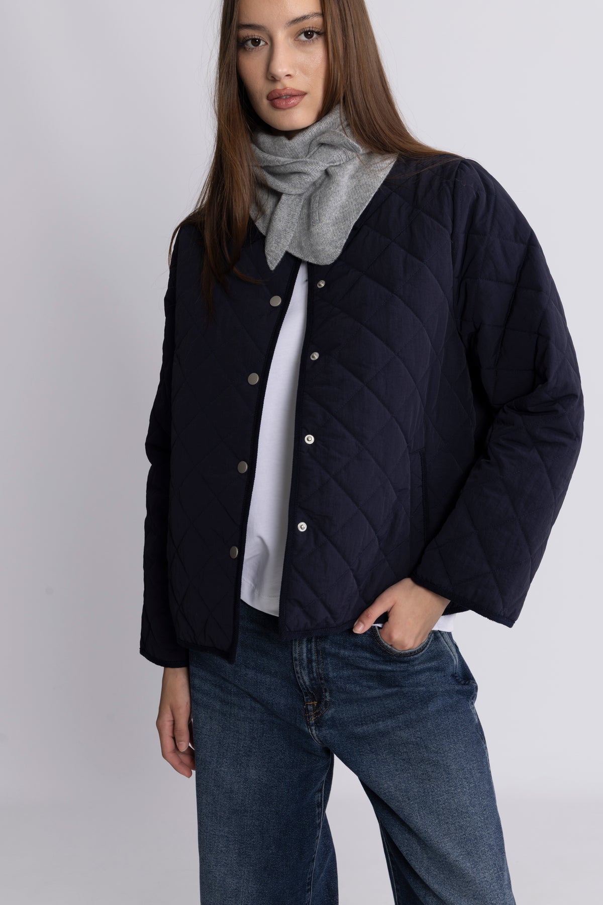 Victoria Wool Cashmere Scarf - Grey Melange