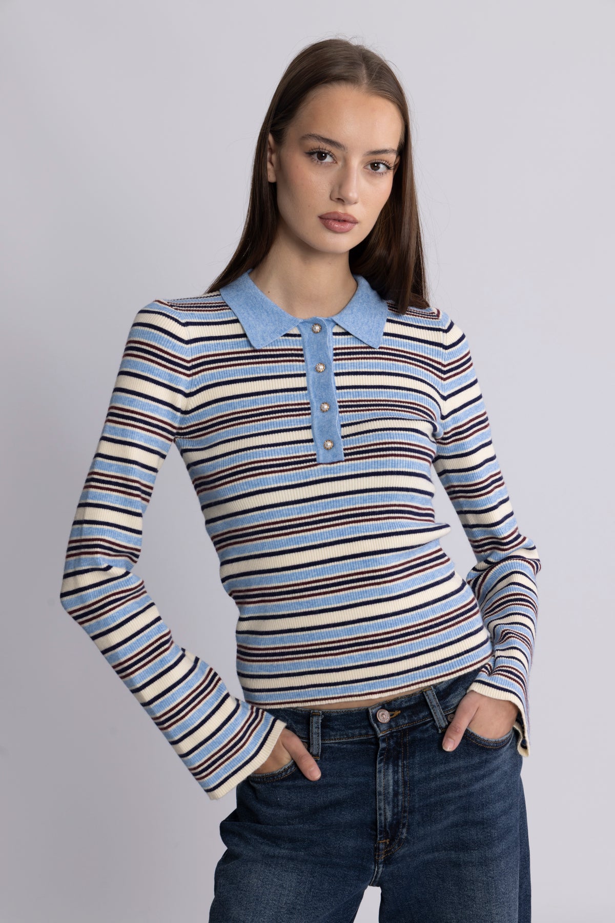 Marte Ls Stripe Polo - Blå