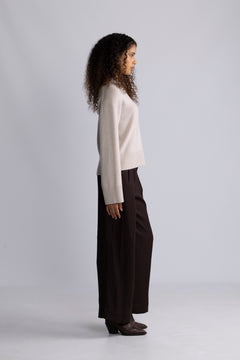 Cille Cashmere Blend Ls Knit O-Neck - Oatmeal