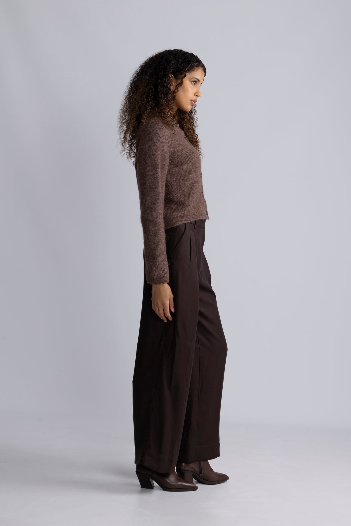 Sia Ras Ls Knit Cropped Cardigan - Fungi