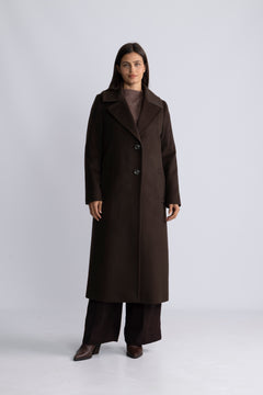 Cashmere Coat W Clareta Long - Dark Brown