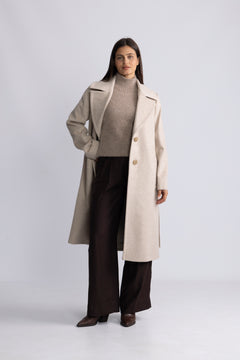 Cashmere Coat W Clareta Belt Midi - Champagne Beige
