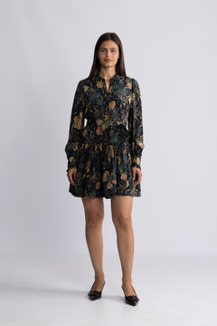 Simona Silk Long Sleeve Mini Dress - Nuit
