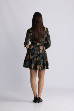 Simona Silk Long Sleeve Mini Dress - Nuit