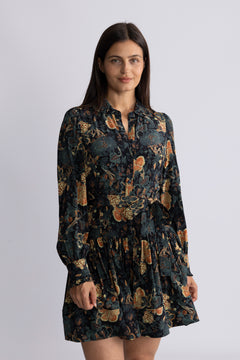 Simona Silk Long Sleeve Mini Dress - Nuit