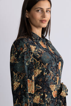 Simona Silk Long Sleeve Mini Dress - Nuit