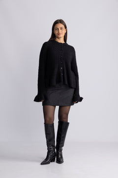 Kaya-Elin Wool Blend Skirt - Black Herringbone