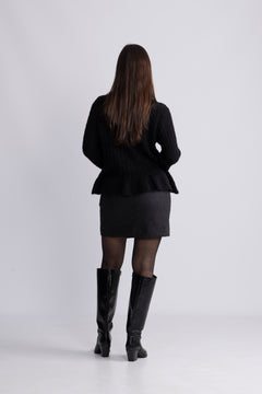Kaya-Elin Wool Blend Skirt - Black Herringbone