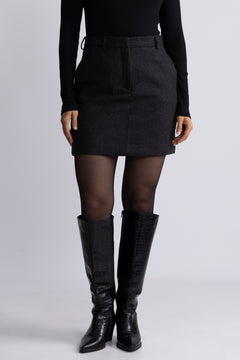 Kaya-Elin Wool Blend Skirt - Black Herringbone