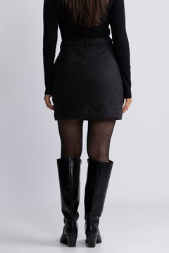 Kaya-Elin Wool Blend Skirt - Black Herringbone