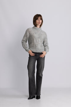 Yasluris Ls Wool Blend Knit Pullover New - Light Grey Melange
