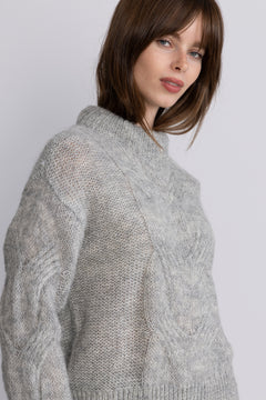 Yasluris Ls Wool Blend Knit Pullover New - Light Grey Melange