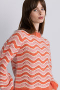 Yasemani Ls Knit Pullover S. - Hot Coral Tickled Pink + Birch