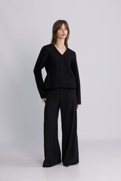 Darla Ls Knit Button Cardigan Ex - Black