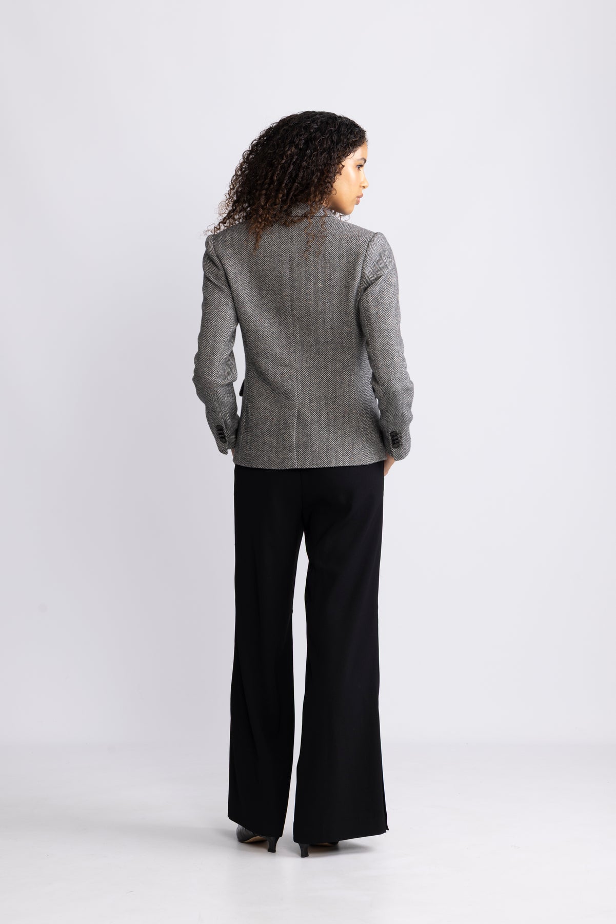 Slim Wool Blend Herringbone Blazer - Dark Grey Melange