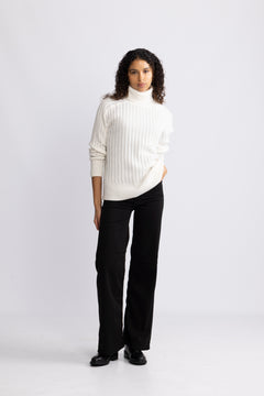 Wool Ribbed Turtleneck - Cream