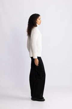 Wool Ribbed Turtleneck - Cream