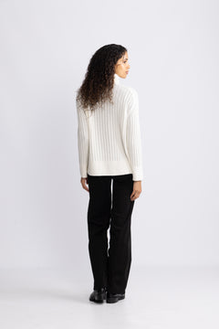 Wool Ribbed Turtleneck - Cream