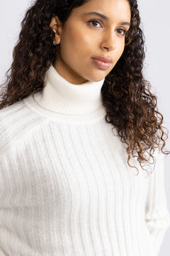 Wool Ribbed Turtleneck - Cream