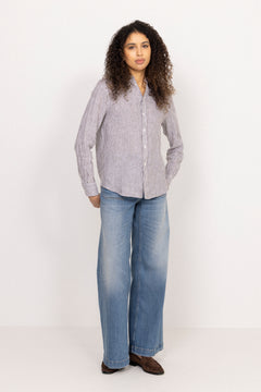 Woven-Sport Shirt - Dark Brown/White