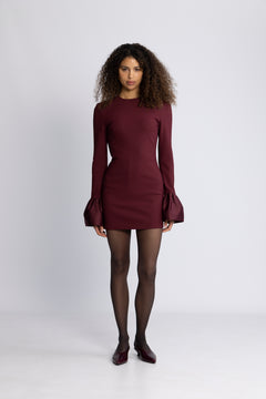 Frill Sleeved Mini Dress - Zinfandel
