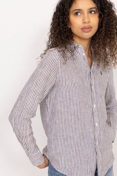 Woven-Sport Shirt - Dark Brown/White