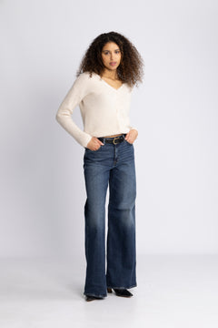 Sia Ras Ls Knit V-Neck Cardigan - Birch Melange
