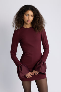 Frill Sleeved Mini Dress - Zinfandel