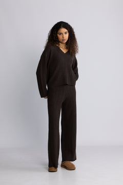 Cathy Cashmere Cable Knit Pant - Dark Brown