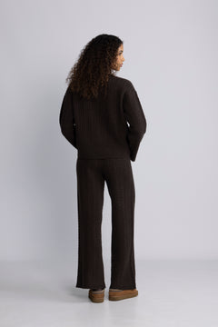 Cathy Cashmere Cable Knit Pant - Dark Brown