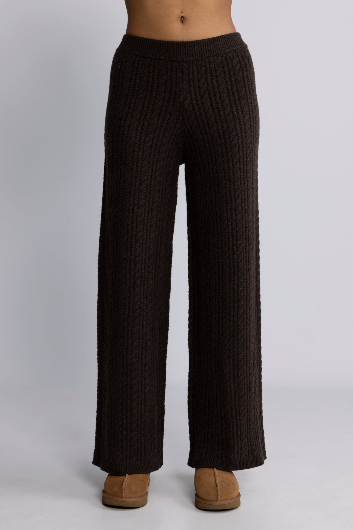 Cathy Cashmere Cable Knit Pant - Mörkbrun