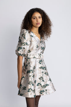 Benadotte Mini Dress - Green Flower