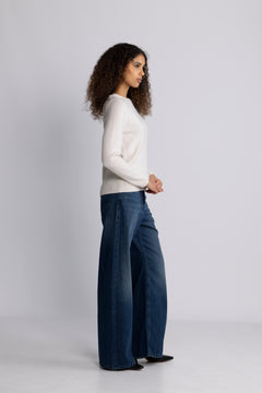Manila Ls Knit Cashmere O-Neck - Snow White Melange