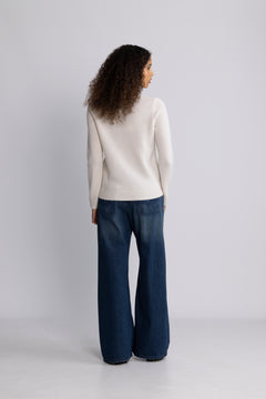 Manila Ls Knit Cashmere O-Neck - Snow White Melange