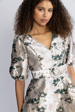 Benadotte Mini Dress - Green Flower