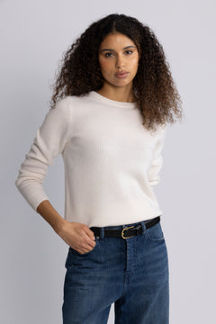 Manila Ls Knit Cashmere O-Neck - Snow White Melange