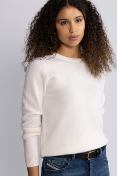 Manila Ls Knit Cashmere O-Neck - Snow White Melange