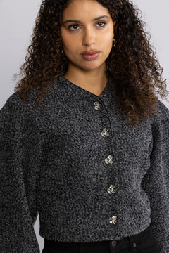 Boucle Short Jacket - Gray Pinstripe