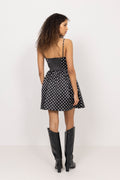 Printed Double Satin Mini Strap Dress - Black