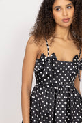 Printed Double Satin Mini Strap Dress - Black