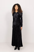 Velour Jersey Ruched Long Dress - Svart