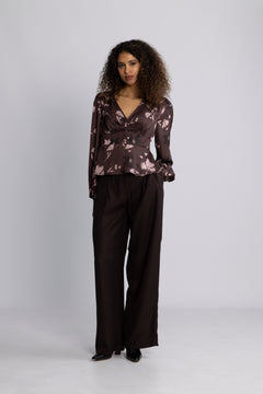 N-Lilith Ls Top - Dena Burgundy Print