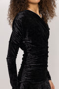 Velour Jersey Ruched Long Dress - Svart