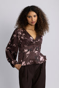 N-Lilith Ls Topp - Dena Burgundy Print