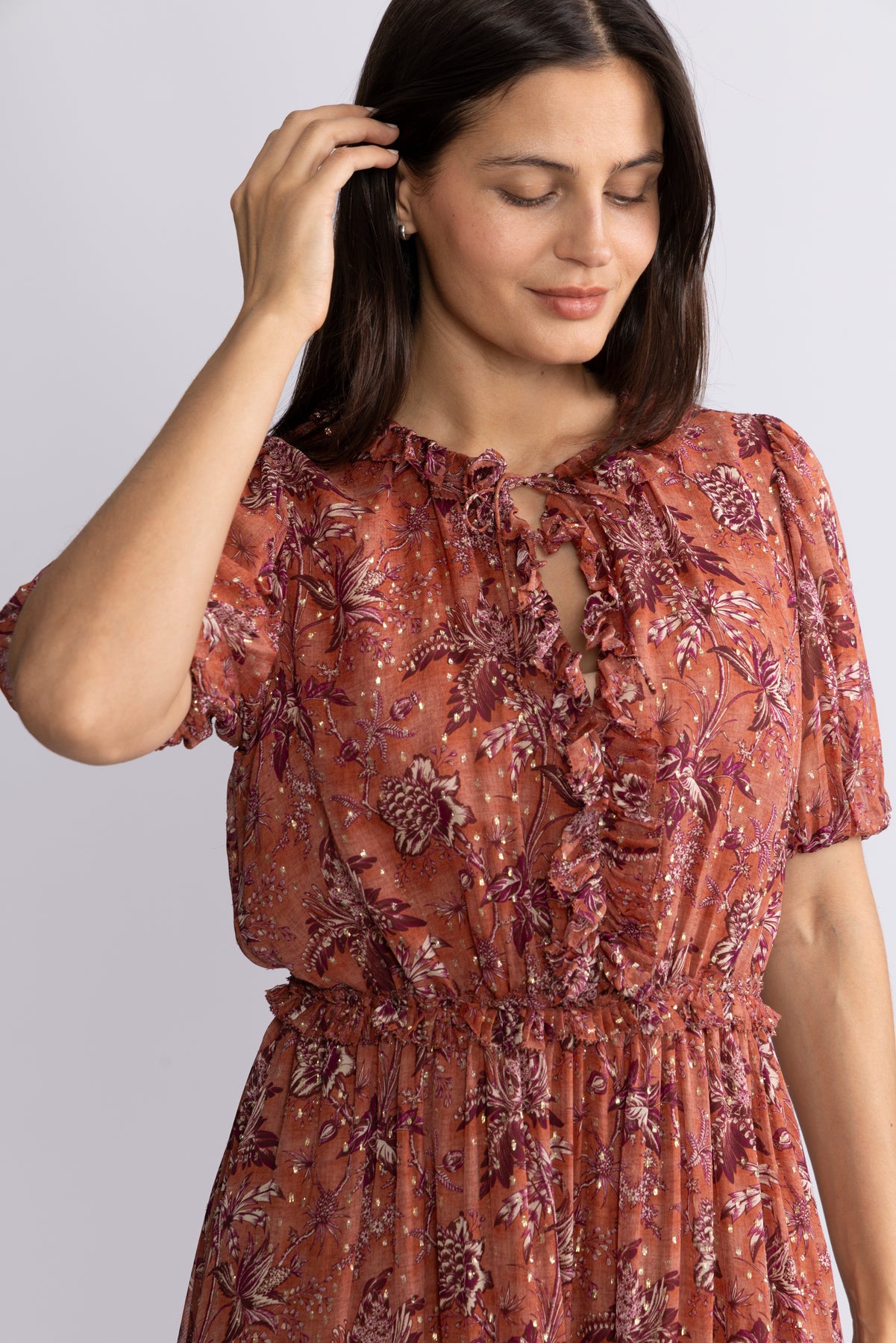 Rosamunde Puff Sleeve Dress - Oleander