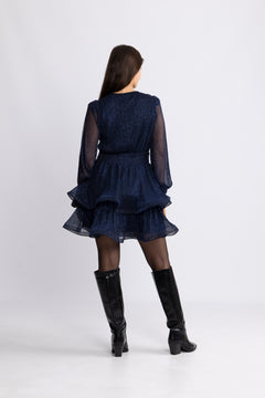 Jade Wave Plisse Dress - Navy
