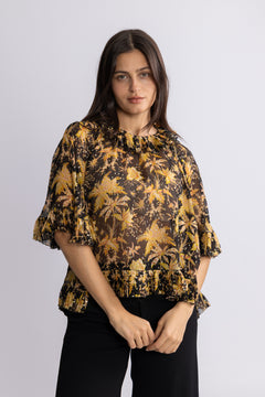 Helaine Flowy Short Sleeve Top - Forsythia