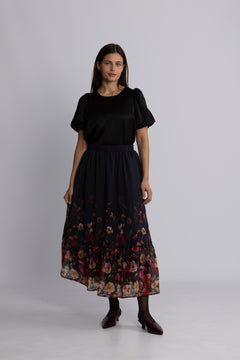 Yasromantica Hw Long Skirt S - Show - Black Romantica Aop