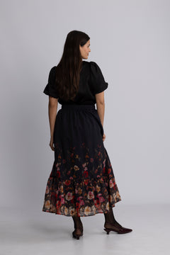 Yasromantica Hw Long Skirt S - Show - Black Romantica Aop