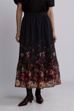 Yasromantica Hw Long Skirt S - Show - Black Romantica Aop